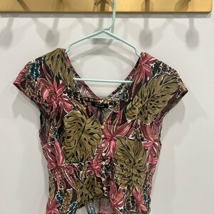 Madewell Tropical Leaf Print Blouse - Pink and Green